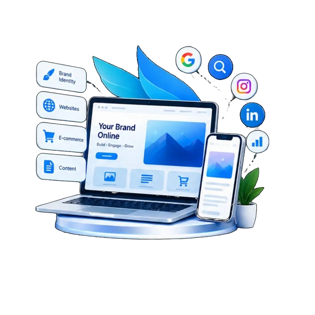 Illustration of brand, website and digital presence systems